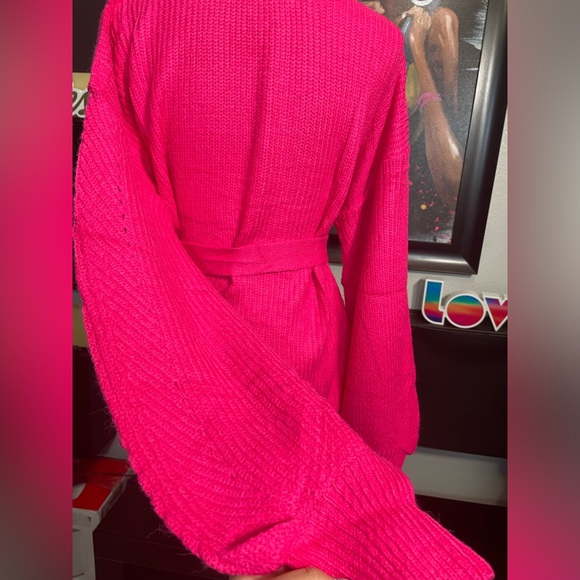 Women's rose pink Turtleneck Sweaters Long Sleeve Belted Knitted Pullover medium - Picture 3 of 7